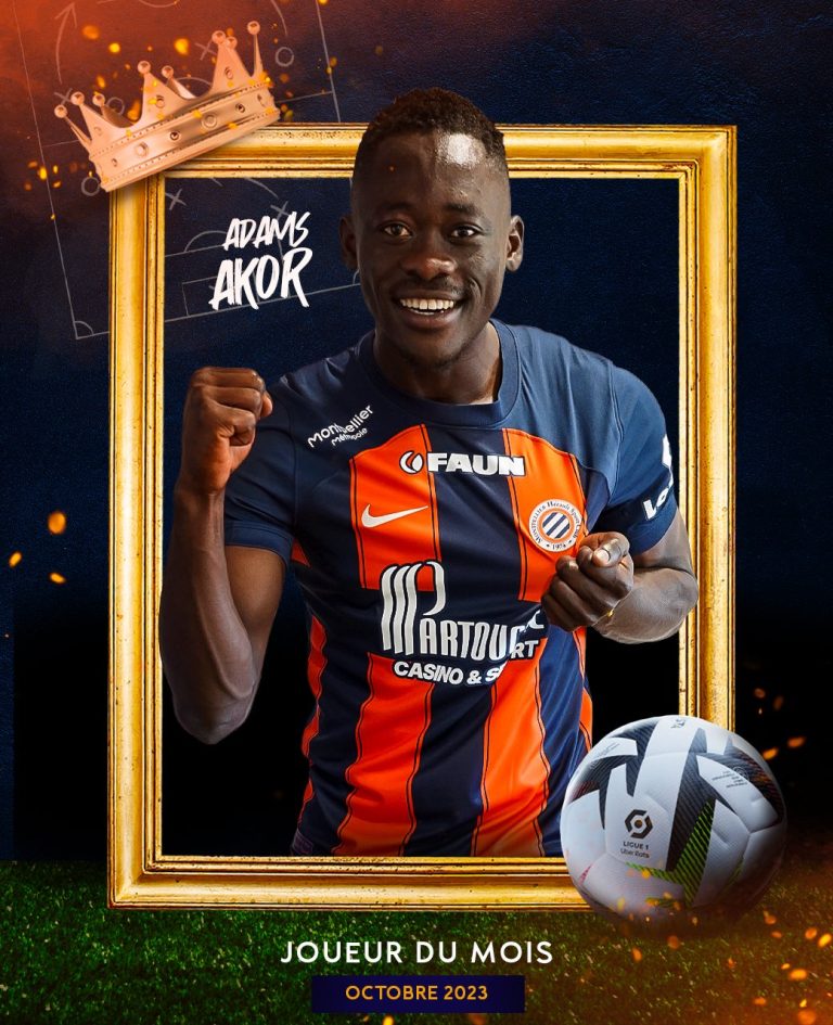 Akor is named Montpellier’s Player of the Month in Ligue 1.
